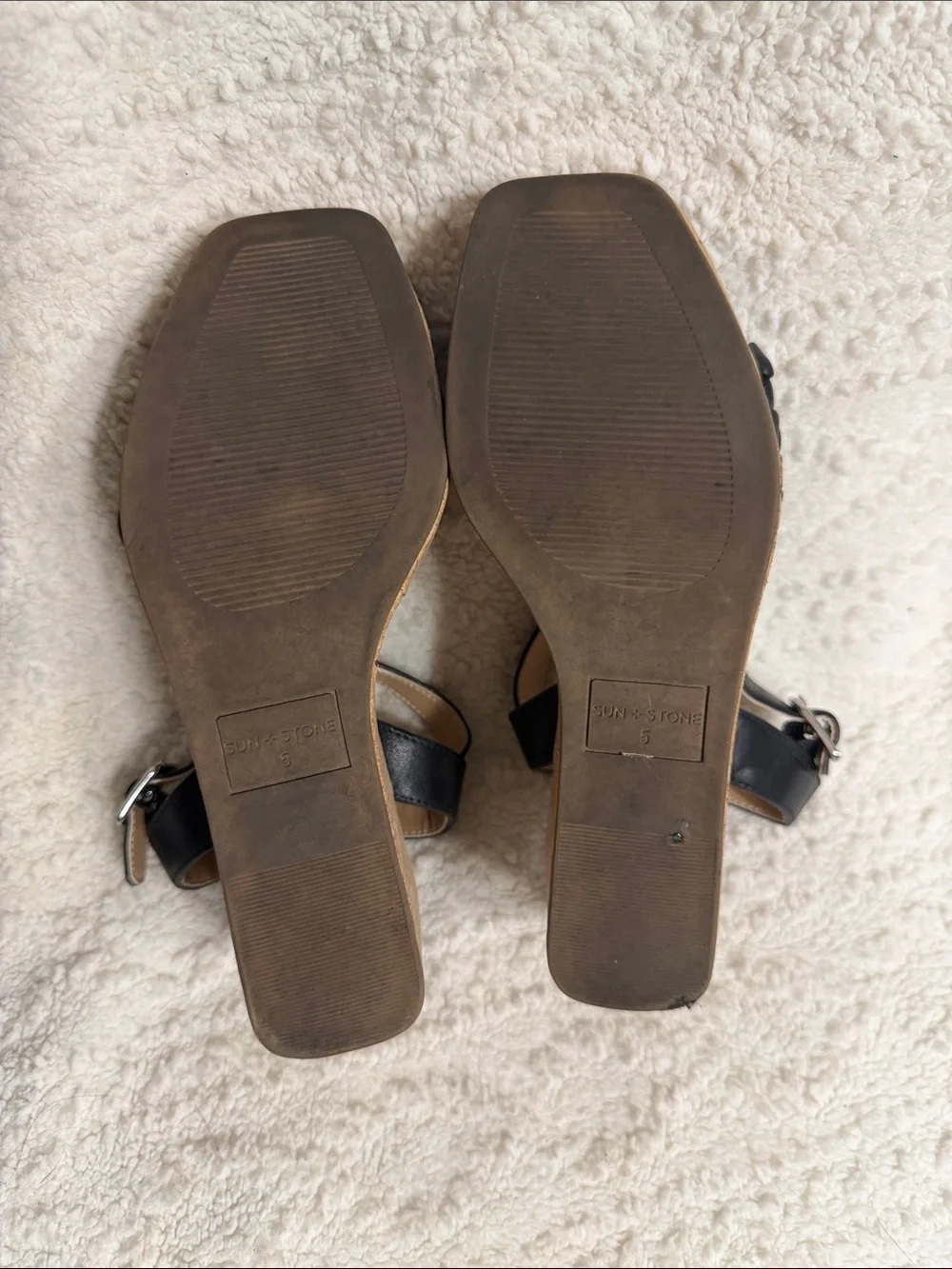 Sun + Stone Black Braided Cork Wedge Sandals